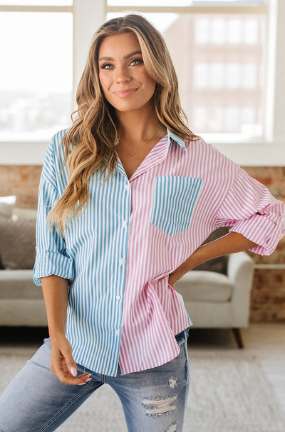 Veda Colorblock Striped Button Up