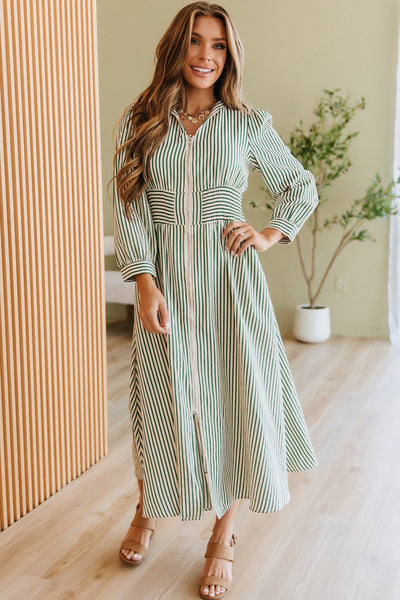 Seafra Striped Zip Front Midi Dress | DROPSHIP