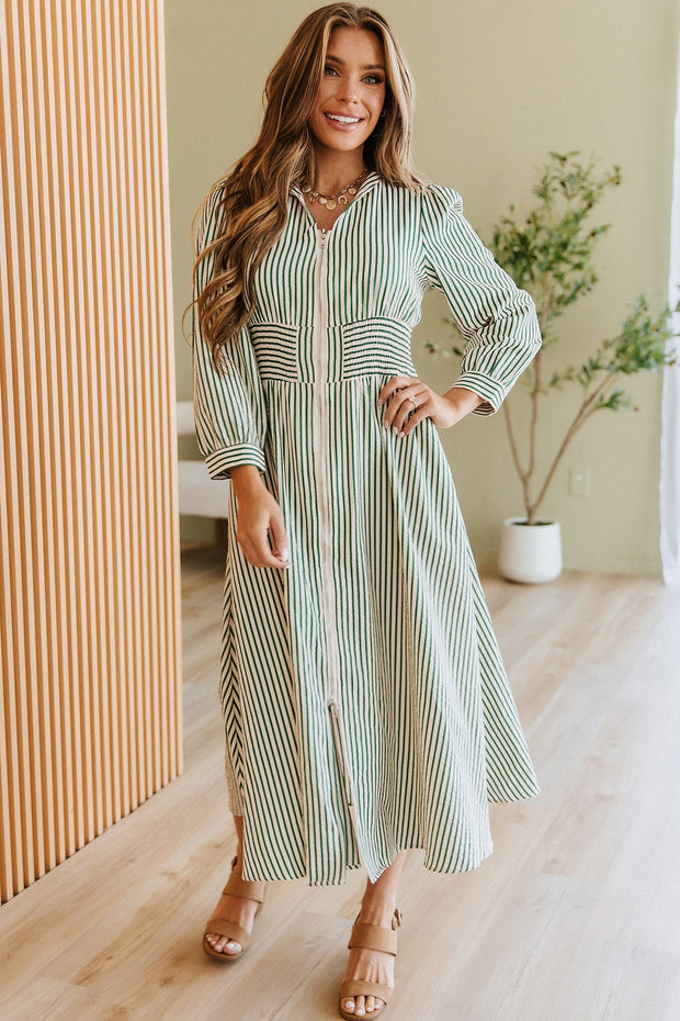 Seafra Striped Zip Front Midi Dress | DROPSHIP