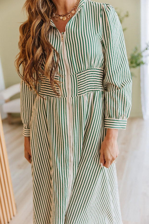 Seafra Striped Zip Front Midi Dress | DROPSHIP