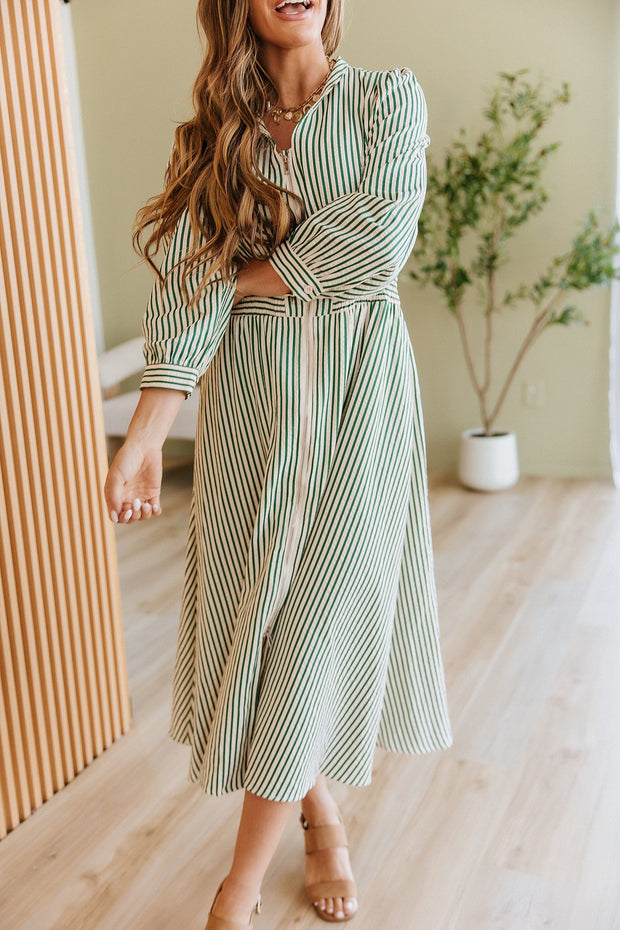Seafra Striped Zip Front Midi Dress | DROPSHIP