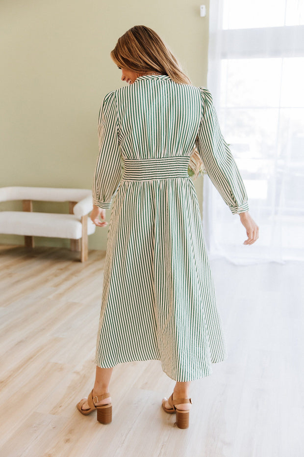 Seafra Striped Zip Front Midi Dress | DROPSHIP