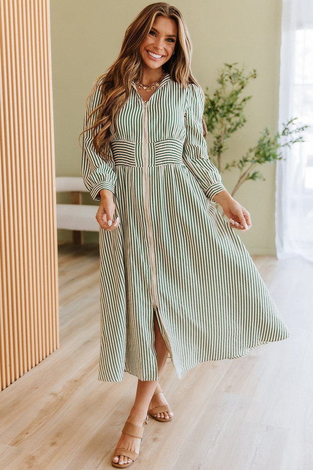 Seafra Striped Zip Front Midi Dress | DROPSHIP