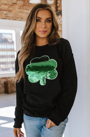 Sequin Embroidered Clover Graphic Sweatshirt | S-2XL