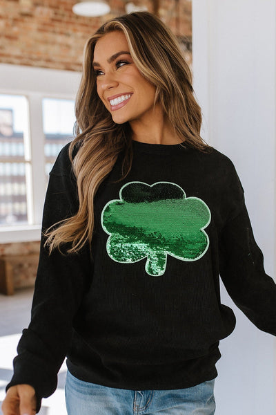 SALE - Sequin Embroidered Clover Graphic Sweatshirt | Size Large