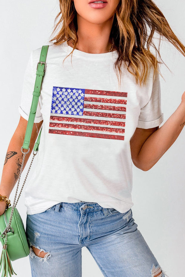 Shimmery USA Flag Graphic Tee | S-2XL