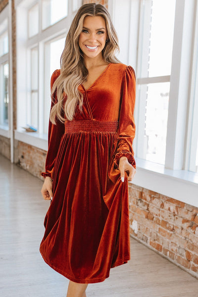 Sierra Smocked High Waist Velvet Dress | S-XL