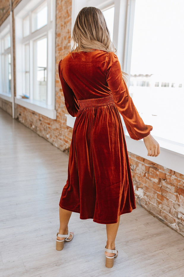 Sierra Smocked High Waist Velvet Dress | S-XL