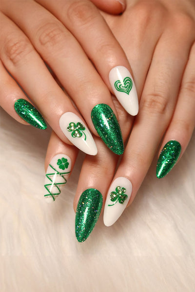 St Patrick Green Almond Nails
