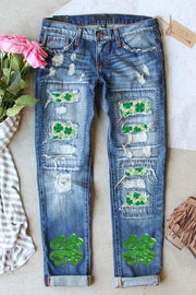 St Patricks Sequin Distressed Jeans