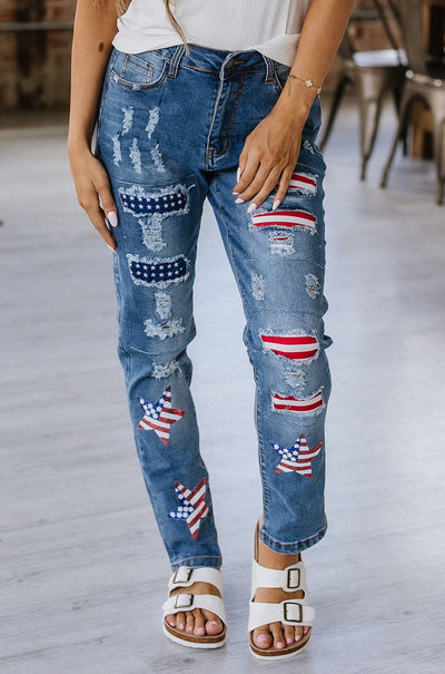 Star American Flag Ripped Jeans | S-XL