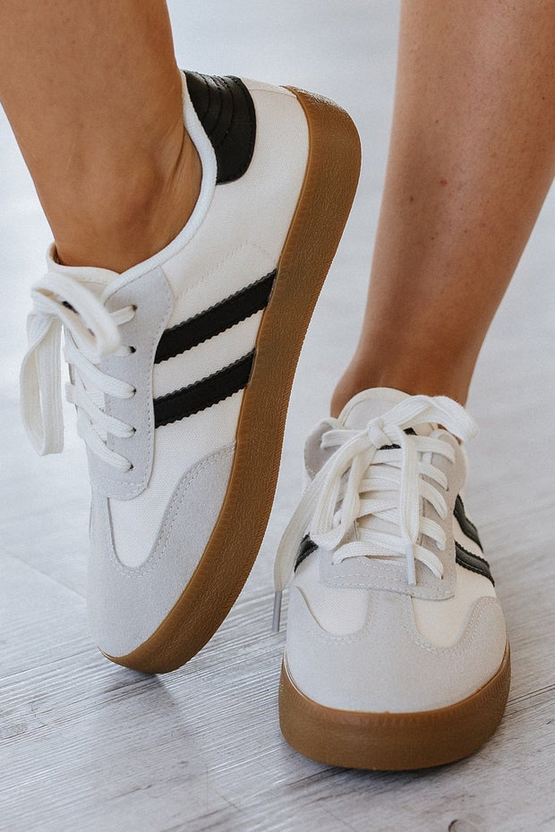 Striped Lace Up Flat Sneakers