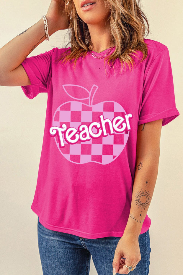 Teacher Checkered Apple Graphic Tee | S-2XL