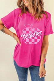 Teacher Checkered Apple Graphic Tee | S-2XL