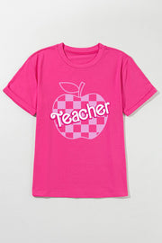 Teacher Checkered Apple Graphic Tee | S-2XL