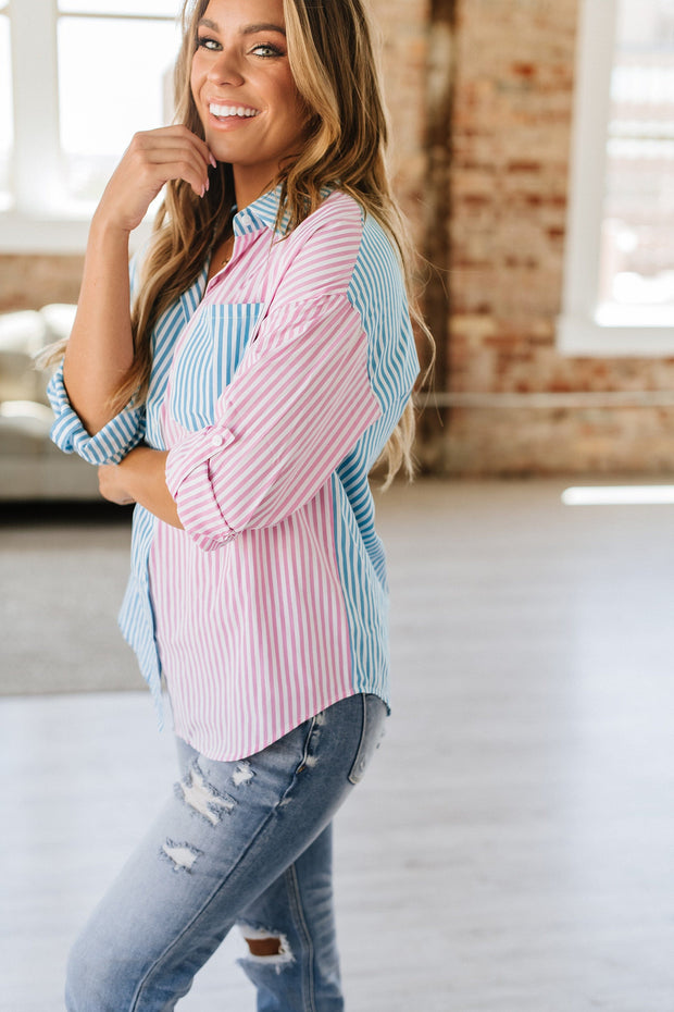 Veda Colorblock Striped Button Up | S-XL