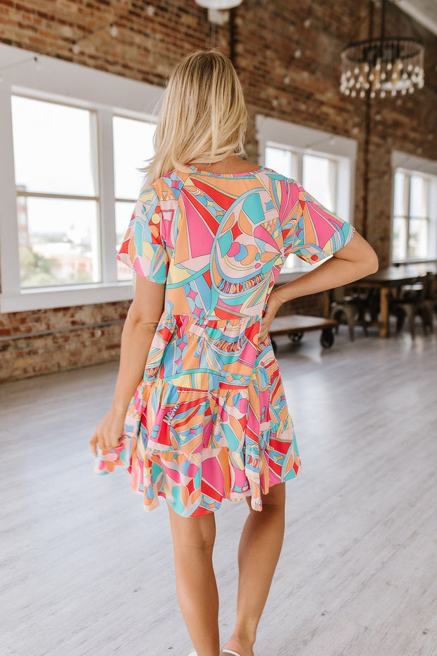 Vivian Abstract Short Sleeve Dress S-XL
