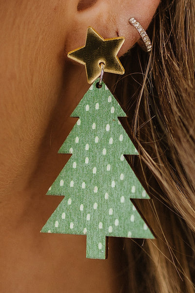 Green Christmas Tree Dangle Earrings