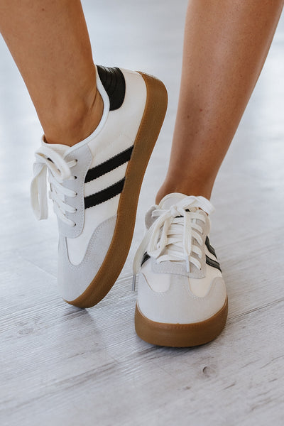 Striped Lace Up Flat Sneakers