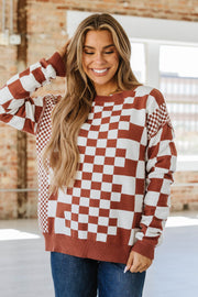 Lexee Checkered Round Neck Sweater | S-2XL