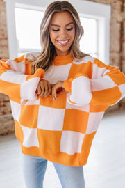 Checkered Bishop Sleeve Sweater | S-2XL