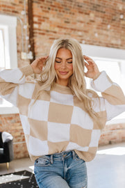 Checkered Bishop Sleeve Sweater | S-2XL