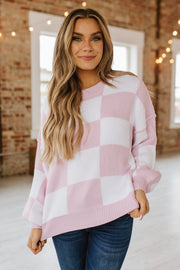 Checkered Bishop Sleeve Sweater | S-2XL