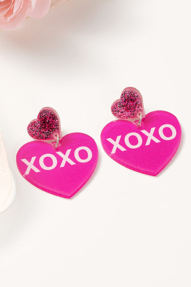 1pair New Valentine's Day Jewelry Heart Xoxo Letters Wooden Earrings For  Europe And America, Pink Earrings, Cross-border