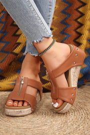 Zipper Studded Wedge Sandals