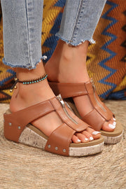 Zipper Studded Wedge Sandals