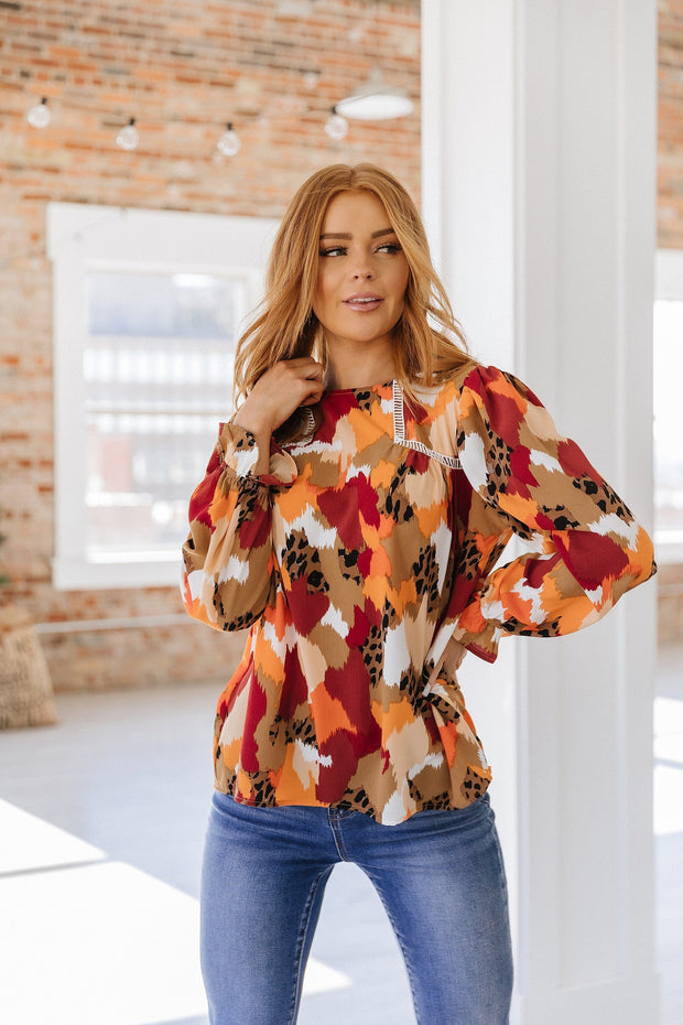 Multicolor Puff Sleeve Blouse S-2XL